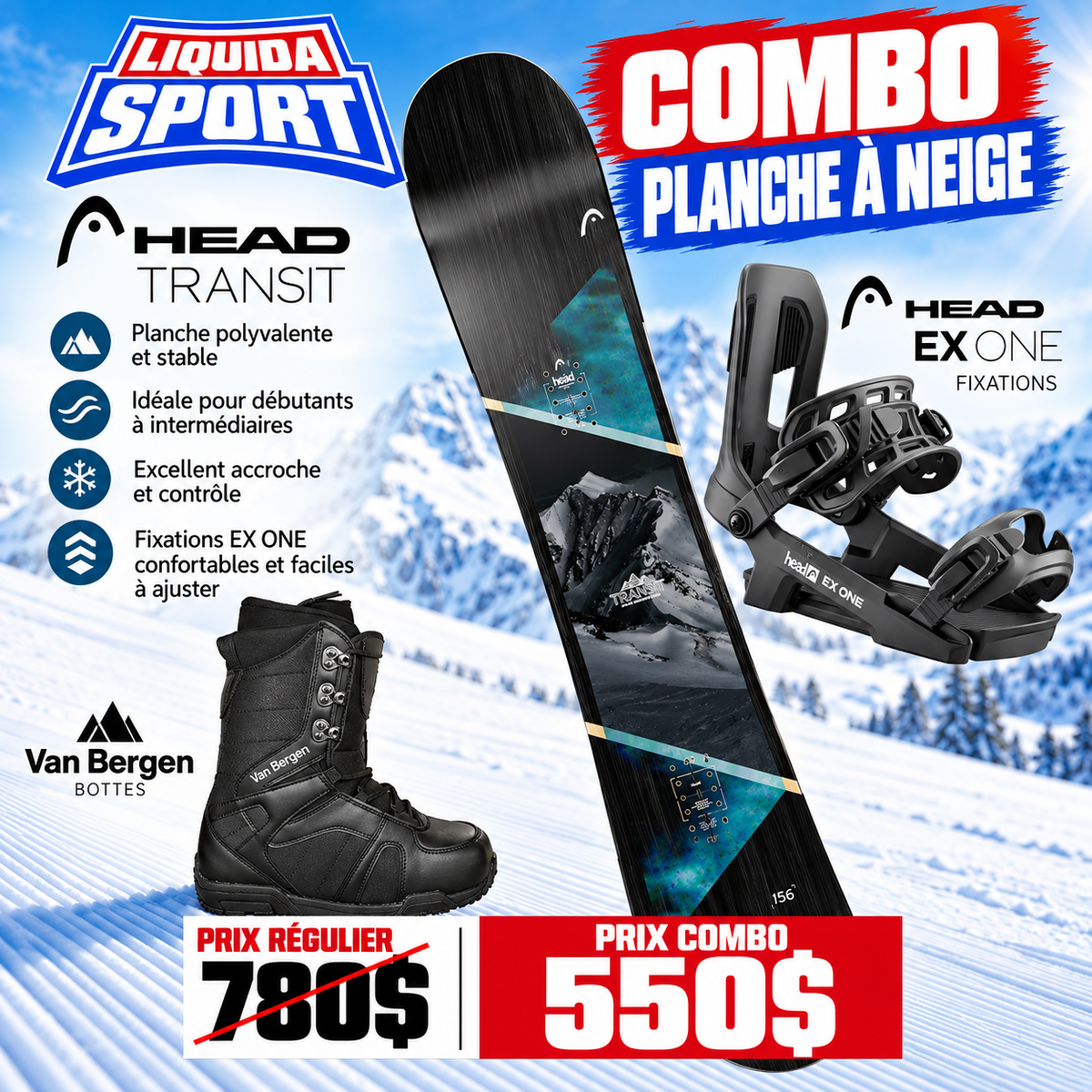 ENSEMBLE PLANCHE A NEIGE HEAD TRANSIT