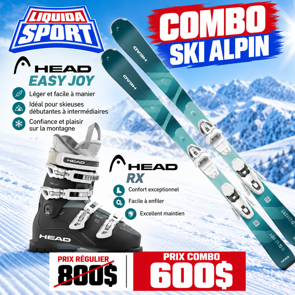 Ensemble ski HEAD Easy Joy + bottes Edge LYT 65 – Femme