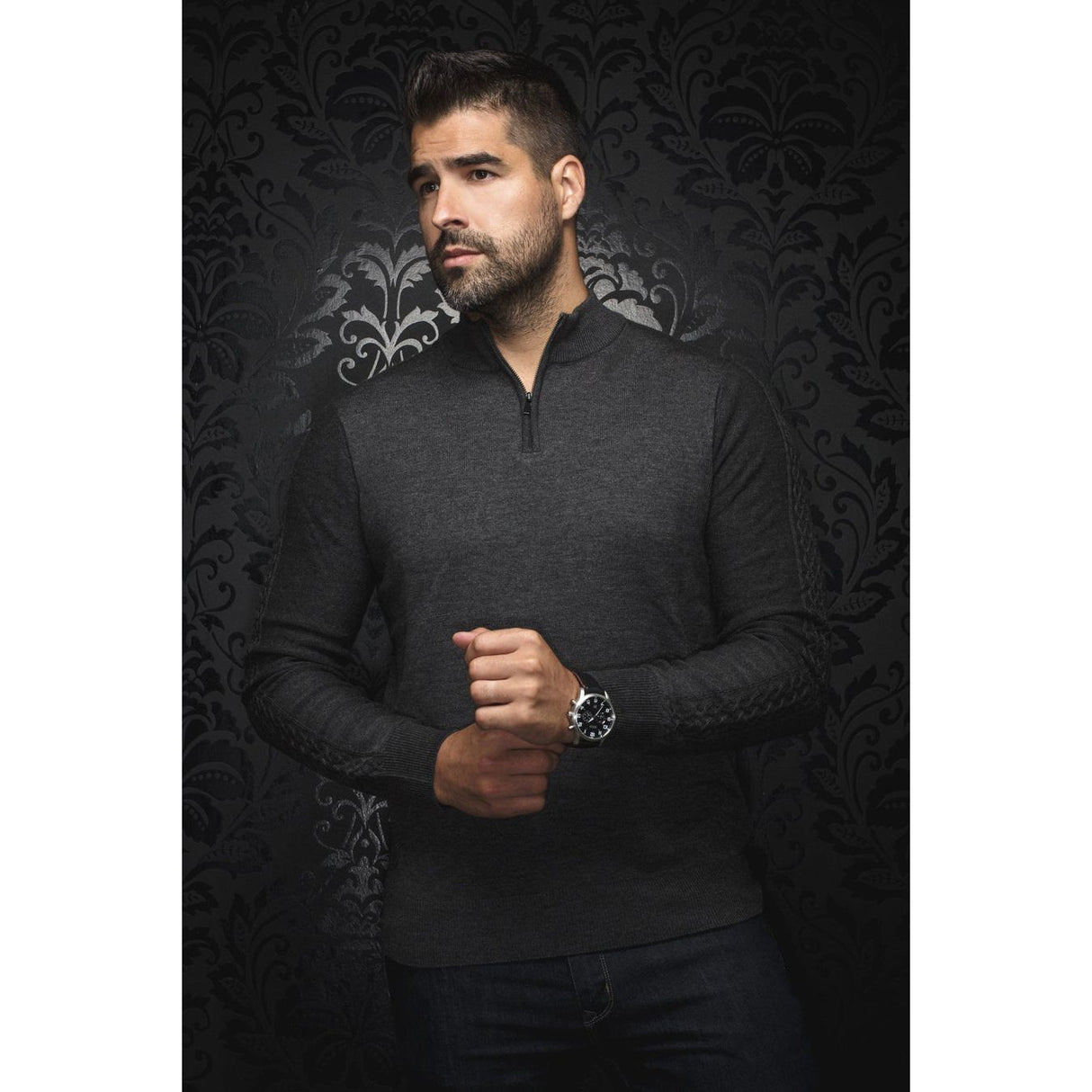 CHANDAIL AU NOIR MERINO 1/4 ZIP MESTA