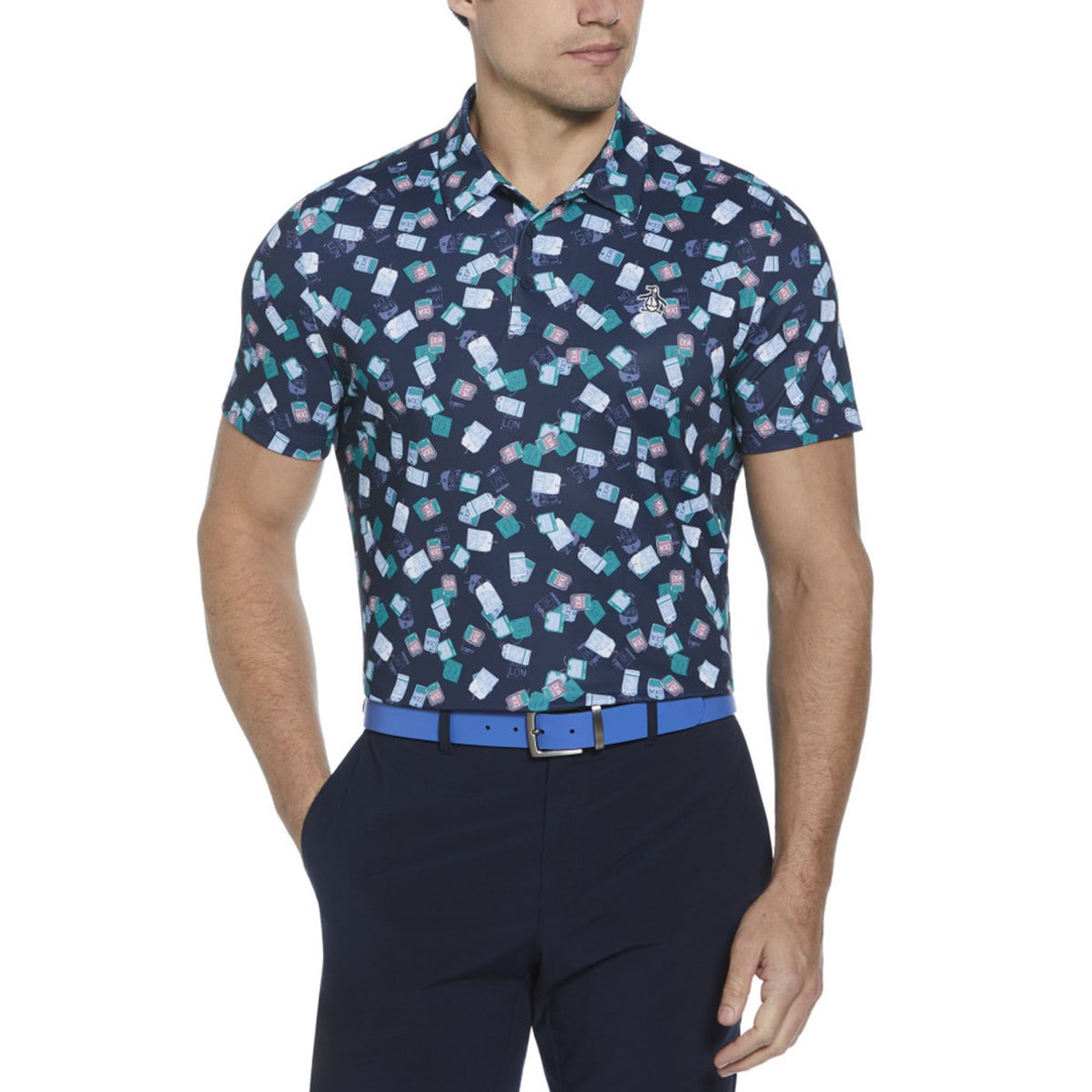 Original Penguin Polo Golf Pete's Travel Tags Imprimé All Over Élégant Et Confort