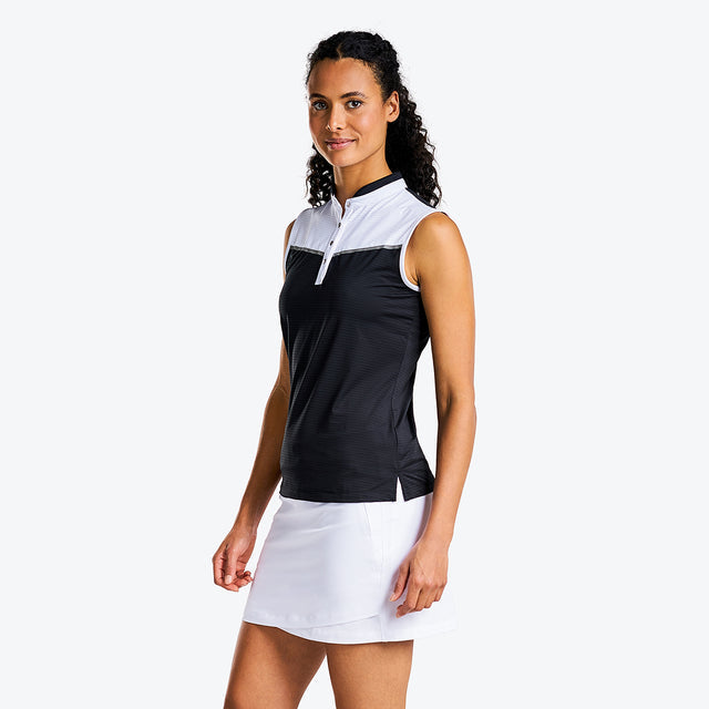 Nivo Sleeveless Polo Unisex Mock High Collar Performance Jacquard