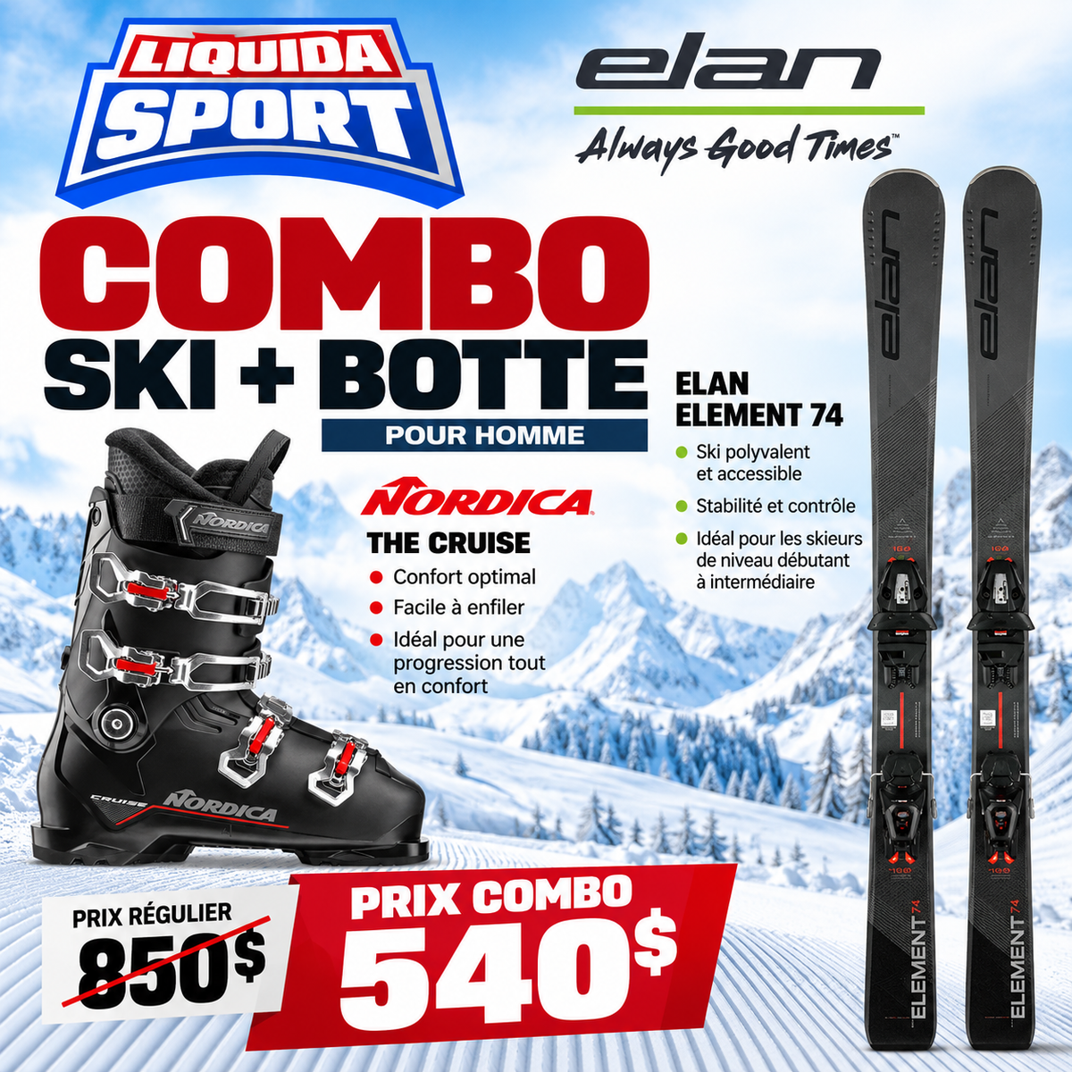 ELAN EXPLORE 6 MEN'S ALPINE SKI COMBO WITH BOOTS
