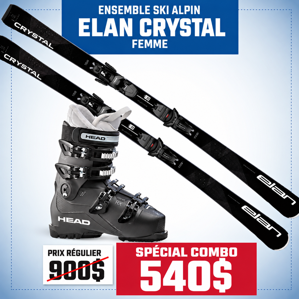 COMBO SKI ALPIN ELAN CRYSTAL FEMME ET BOTTE