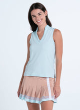 LUCKY IN LOVE SLEEVELESS PLEATED PLACKET POLO