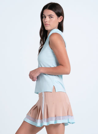 LUCKY IN LOVE SLEEVELESS PLEATED PLACKET POLO