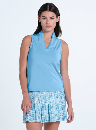 LUCKY IN LOVE SLEEVELESS PLEATED PLACKET POLO