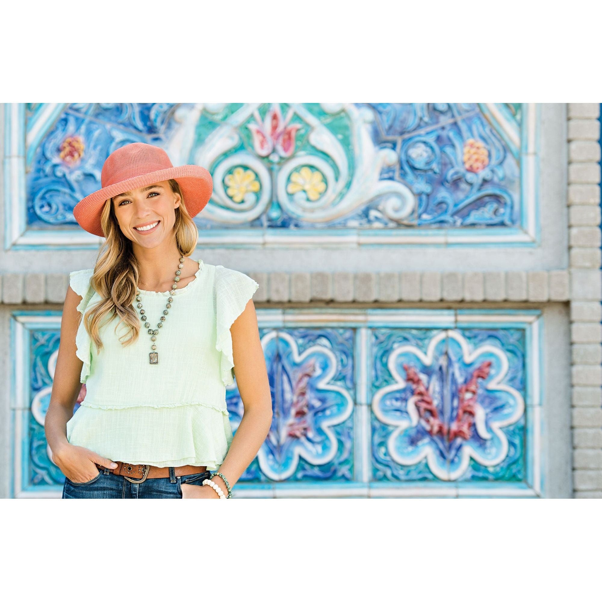 Chapeau-scrunchie WALLAROO Pour Enfant – Turquoise à Points Blancs, Taille Ajustable, Neuf Avec étiquette