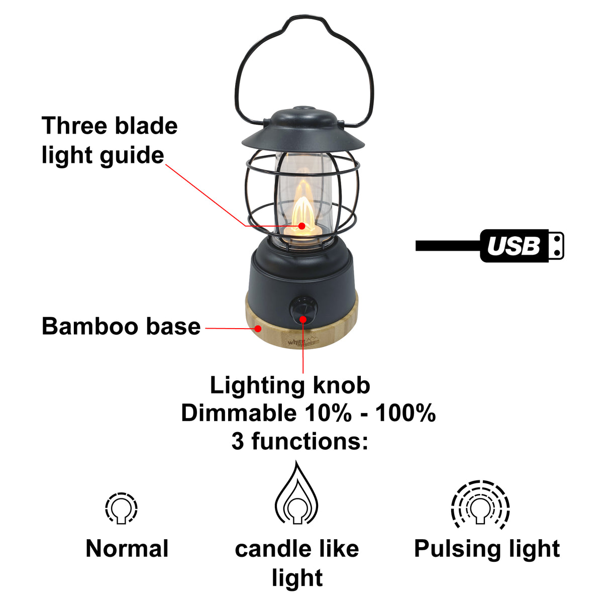 White Mountain LED Rechargeable Lantern For Home And Camping