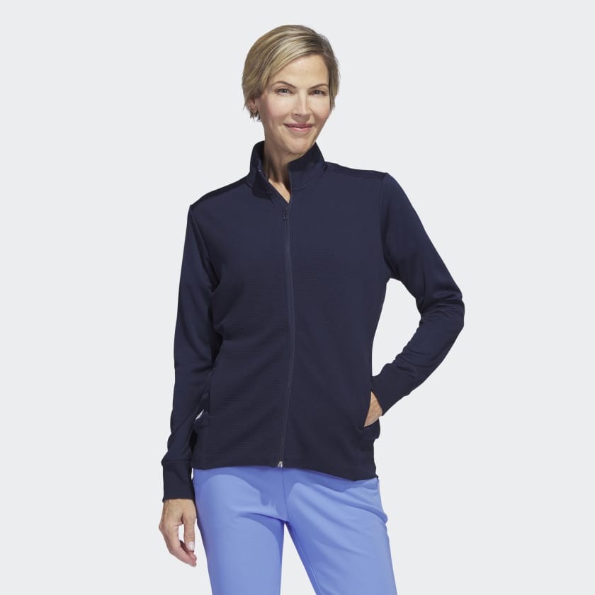 Adidas Textured Full Zip Sweater Elegant Golf Jacket For Cold