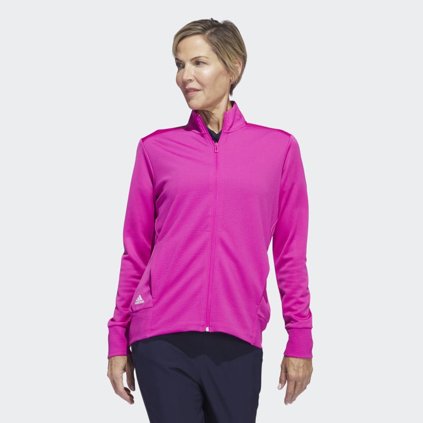 Adidas Textured Full Zip Sweater Elegant Golf Jacket For Cold