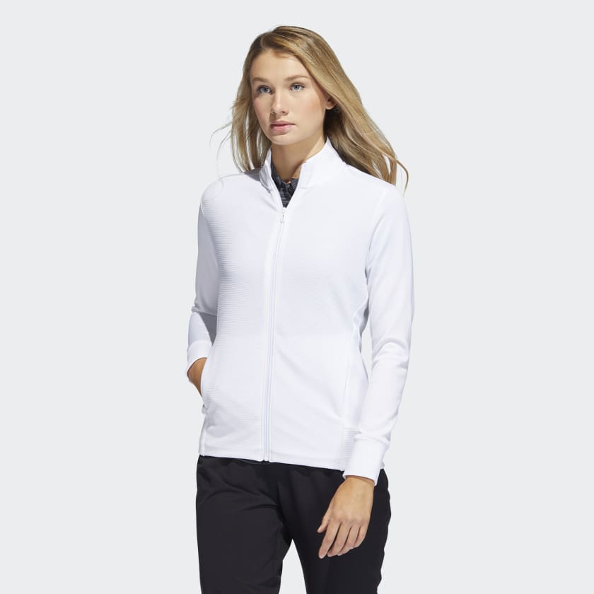 Adidas Textured Full Zip Sweater Elegant Golf Jacket For Cold